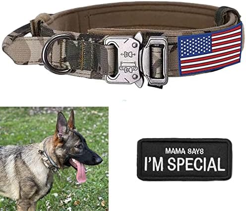 Large Tactical K9 Military Dog Collar - Heavy Duty with Handle, Camo for German Shepherd (Medium, Gray Camo)