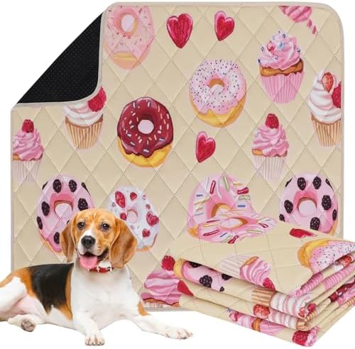 IEUUMLER Washable Pee Pads for Dogs, 2 Pack Cake Pattern Reusable Waterproof Puppy Potty Pads, Non-Slip Absorbent Pet Training Pads for Playpen Crate Bed EU015 Beige Cake, 48x36