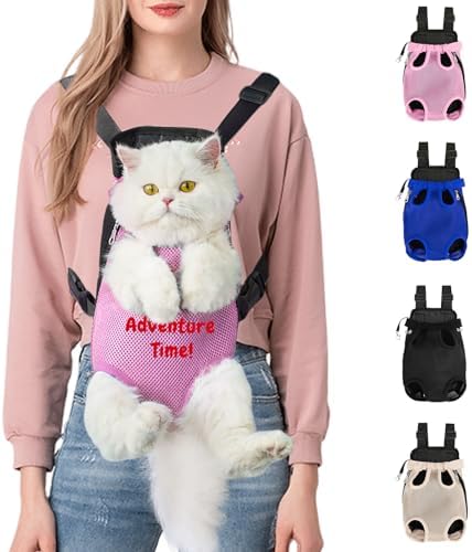 Personalized Dog Carrier Backpack with Name Embroidery, Adjustable Front-Facing Legs-Out Design, Custom Dog Carrier Bag with Breathable Tail Hole & Chest Support for Small/Medium Dogs (Pink, X-Large)