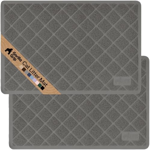 GORILLA GRIP Cat Litter Box Mat, Coiled Mesh Trapping Mats, 24x17 Gray