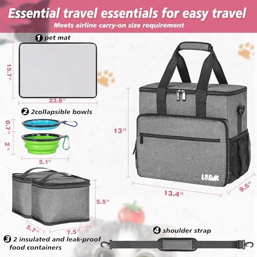 Dog Travel Bag, Large Pet Travel Set with Multi-Function Pockets