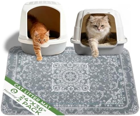 Homimp Cat Litter Mat 2 Pack, Litter Trapping Mat Contains Mess from Box, Protects Floors,Urine Waterproof,Non-Slip,Less Waste Cat Litter Box Mat,Soft on Kitty's Paws,Washable,Absorbent,Grey 24"X36"