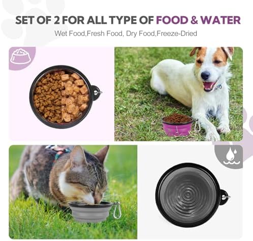 Collapsible Dog Bowl for Travel,2-Pack 12oz Pet Portable Water Food Bowls