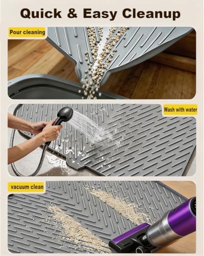 Cat Litter Box Mat, 37" x 28" Extra Large Silicone Cat Litter Mat with Drain Hole, Waterproof Litter Trapping Mat for Scatter Control, Non-Slip, Soft on Kitty Paws, Easy to Clean (Gray)