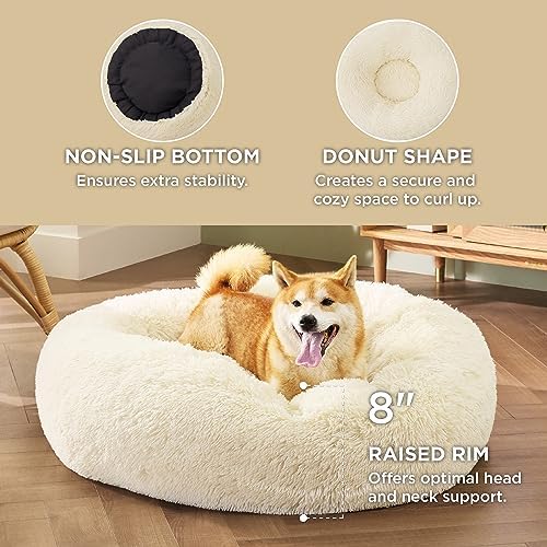 Bedsure Calming Dog Bed Medium Size Dog Donut Washable Pet Bed,30ins