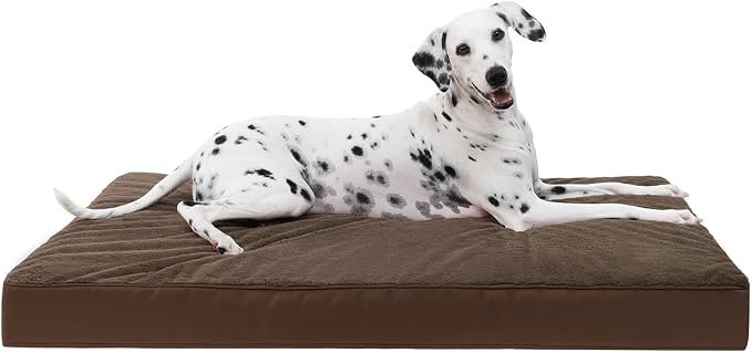 KSIIA Orthopedic Dog Bed for Large Dogs with Waterproof Lining, Brown,35x22 | Deluxe Soft Plush Dog Crate Bed, Washable Pet Mat with Removable Cover & Egg Crate Foam for Large Dogs Sleeping & Relaxing