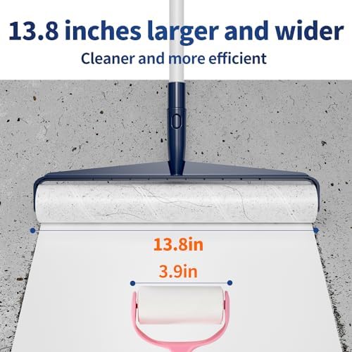 13.8in Large Big XL Jumbo Lint Roller for Floor with Long Handle, Mega Sticky Rollers Pet Hair Remover for Carpet, Bed,Couch，Furniture, Walls, Bathroom & Hair Collector Cleaner with Dog Cat Fur
