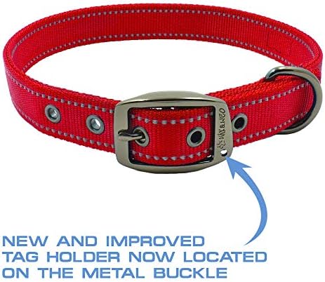 Max and Neo MAX Reflective Metal Buckle Dog Collar - We Donate a Collar to a Dog Rescue for Every Collar Sold (Medium, RED)
