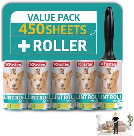 Pet Hair Lint Roller, 450 Sheets Furniture Lint Rollers for Pet Hair, 1 Heavy Duty Lint Roller for Clothes + 5 Sticky Lint Rollers Refills - Xfasten