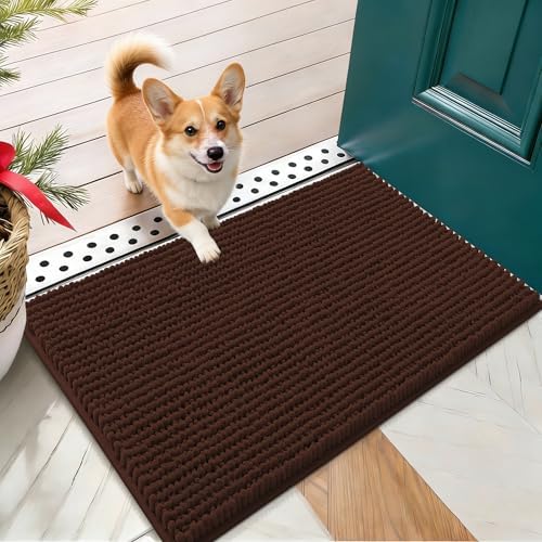 OLANLY Dog Door Mat for Muddy Paws 24x16, Extra Absorbent Chenille Mud Mat