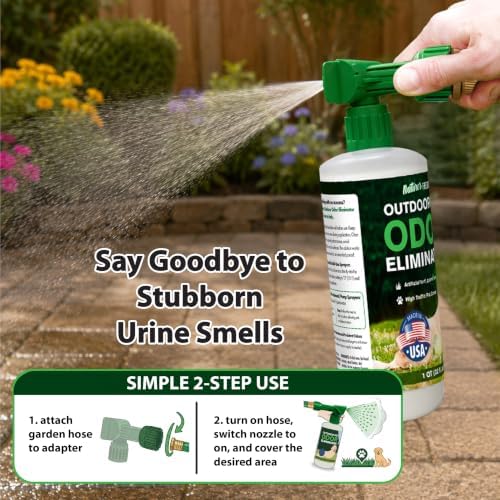 Nature's Freedom Outdoor Pet Odor Eliminator with Hose-End Sprayer – Quart Enzyme Cleaner for Dog & Cat Urine, Grass, Patios, Kennels & Decks