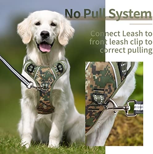 HEELE Dog Harness, No Pull Adjustable Padded Reflective Harness for Small Medium Large Dogs with Handle for Walking Training, Camo Green, M