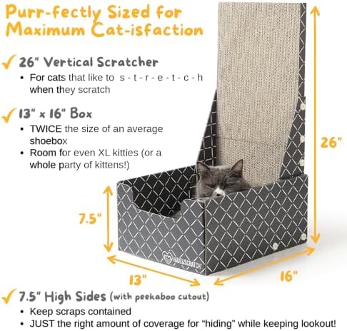 Hide & Scratch Cardboard Cat Scratcher Box & Bed Dark Grey Vertical L Shape