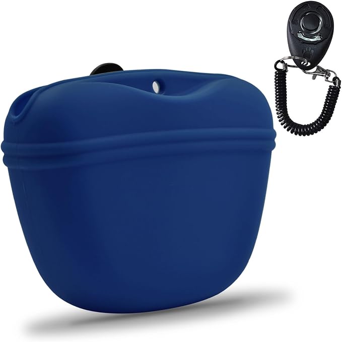 AUDWUD Silicone Dog Treat Pouch with Clicker Magnetic Closure Secure Clip | Upgraded clip keeps your treat pouch secure during training.Magnetic closure allows fast one hand access.Includes dog click