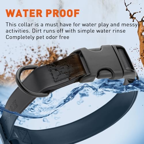 Dogline Biothane Waterproof Dog Collar with Quick Release Buckle Strong Coated Nylon Webbing with Odor- Proof for Easy Care Easy to Clean Fits Small Medium or Large Dogs, Black 1" W 15-23" L