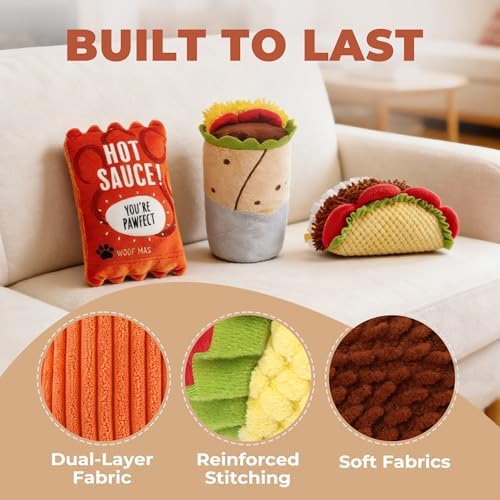 PrimePets 3PCS Plush Squeaky Dog Toys, Pet Toy for Small Medium Large Dogs