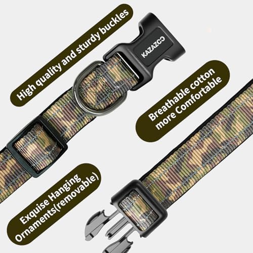 Kazazoo Large Dog Collar, Reflective Nylon Collar,No Pull,Heavy Duty Collar,Soft Neoprene Breathable & Quick Release Buckle Dog Collars for Labrador Retriever,German Shepherd,Golden Retriever camo-XL