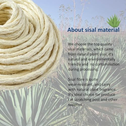 WePet Cat Natural Sisal Rope for Scratching Post Tree Replacement, Hemp Rope for Repairing, Recovering or DIY Scratcher, White, 50FT