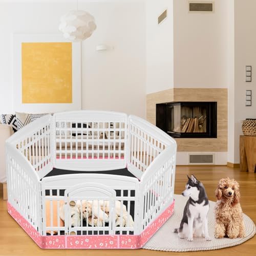 Marsui Dog Playpen Bottom Pad Fits for 36inch W and 24inch H 6 Panels Exercise Pet Dog Mat Puppy Crate Pad Reusable Washable Pet Training Pee Mat Hoop and Loop Design, Playpen Not Included(Pink)