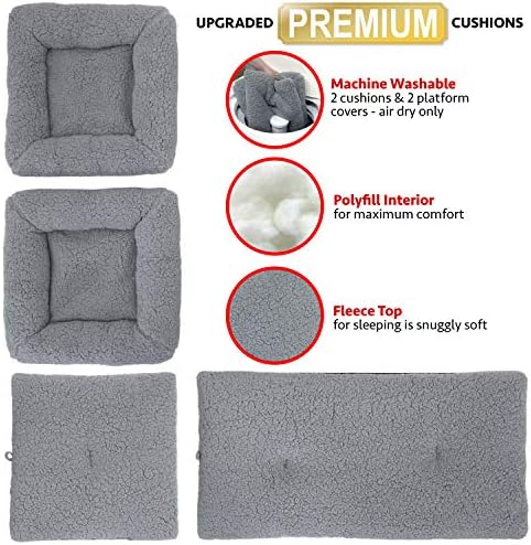 Kitty City Large Stackable Cat Condo & Cube House, Modular Indoor Cat Furniture with Plush Washable Beds, Collapsible Cat Cave & Lounging Ottoman, Grey