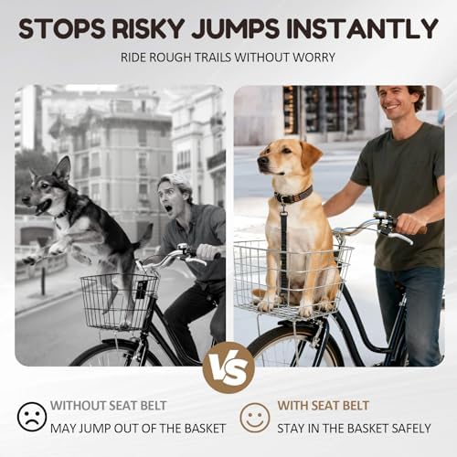 2Pack Dog Seat Belt for Bike Basket,Retractable Pupper Leash for Bike Basket,Canine Bikes Basket Leash,Elastic Pet Seat Belt for Dogs,Seatbelt Leashs for Dogs (Black)