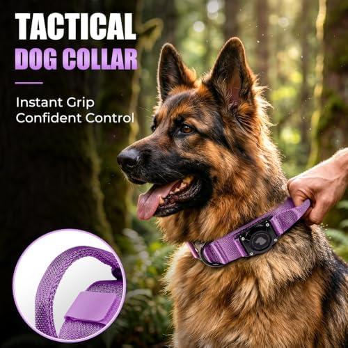 Tactical AirTag Dog Collar with Holder for Medium Large Dogs, Purple, L