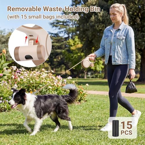 Segarty 16 Ft Retractable Leash with Detachable Poop Bag Holder for Walking, 5m Dog Leash for Small Medium Pet up to 66Lbs, 360°Tangle-Free Dog Lead with Anti-Slip Handle & One-Handed Brake Pause Lock