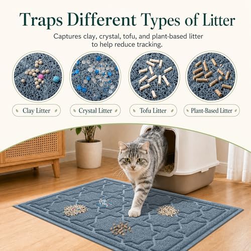 Yimobra Cat Litter Mat, Waterproof Litter Trapping Mat, 47x36, Tea Blue