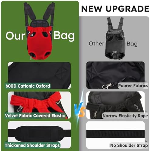 Pet Carrier Backpack, Hands-Free Adjustable Dog Front Carrier Legs Out & Easy-Fit Dog Backpack Carrier for Hiking Camping Traveling Cycling for Small Dogs and Rabbits (Large, Red)