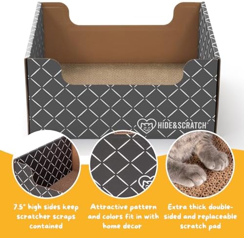 Hide & Scratch Cardboard Cat Scratcher Box & Bed Dark Grey 2 Pack Cat Pad