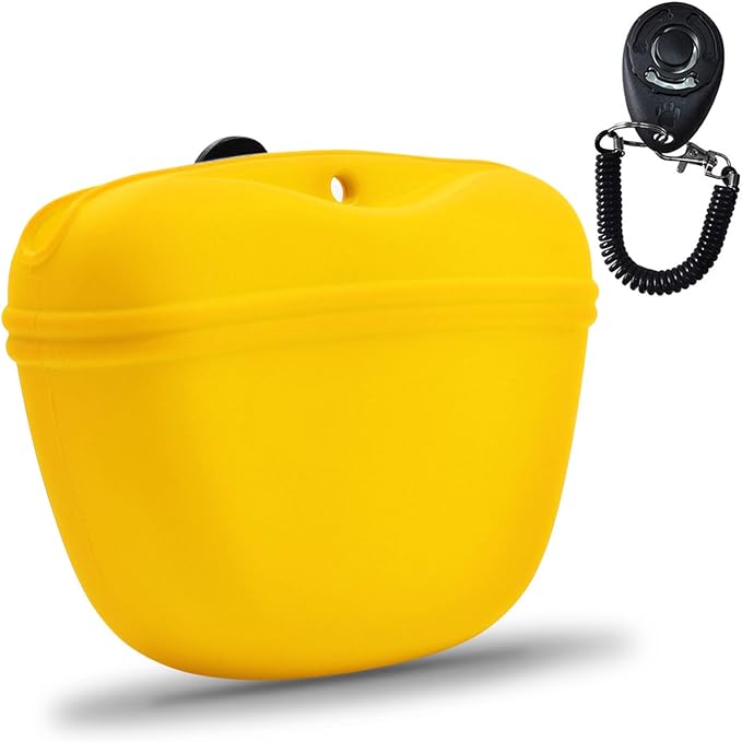 AUDWUD Silicone Dog Treat Pouch with Clicker Magnetic Closure Secure Clip | Upgraded clip keeps your treat pouch secure during training.Magnetic closure allows fast one hand access.Includes dog click