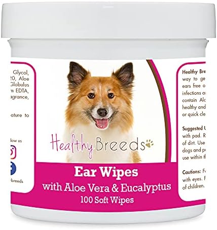 Healthy Breeds Icelandic Sheepdog Ear Cleaning Wipes with Aloe & Eucalyptus for Dogs 100 Count