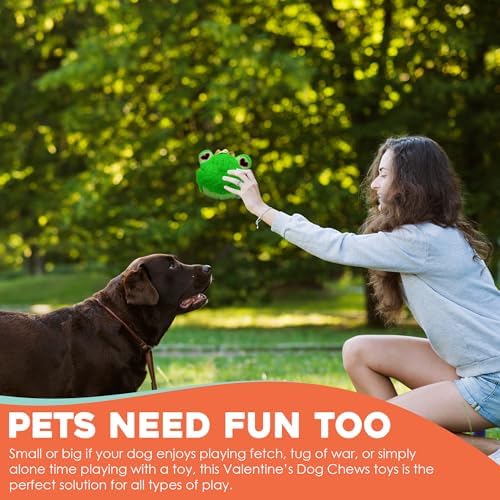 Flourish Pets 2 in 1 Multi-Layer Chew Toy for Active Dogs | Non-Toxic BPA Free Double Stitched Soft Fabric Exterior Dog Toys | Long-Lasting Dog Plush Toys – Love Frog/Love Gorilla 3.5"