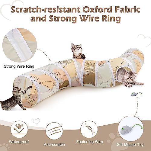 Glittme Cat Tunnel, Cat Tunnels for Indoor Cats, S-Shape Cats Cave with Cat Toys, Foldable Cat Tubes and Tunnels for Cats, Rabbit, Puppy, Guinea Pig