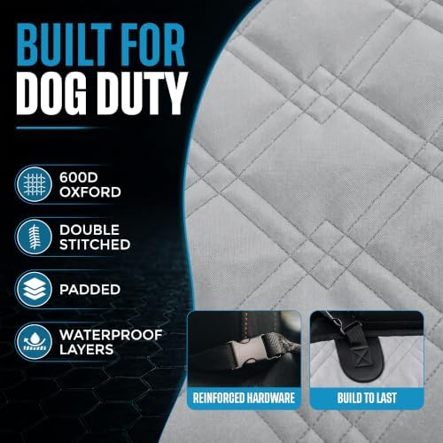 Bulldogology Dog Car Seat Cover Waterproof Heavy Duty Bench Dog Hammock Backseat Protector from Hair, Muddy Paws, Scratches - Pet Car Seat Cover for Cars Trucks SUVs (X-Large, Grey)