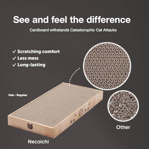 Necoichi Cardboard Cat Scratcher Bed for Indoor Cats - Cat Scratching Board (16" Regular, a.Oak Lounge)