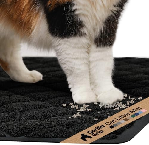 GORILLA GRIP Cat Litter Box Mat, Coiled Mesh Trapping Mats, 17x11 Black