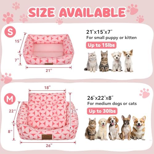 Zerbuger 20in Pink Pattern Rectangle Cat Dog Bed Machine Washable Sofa