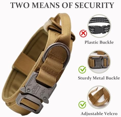 Tactical Dog Collar, Adjustable Military Training Nylon Pet Collar, Brown M