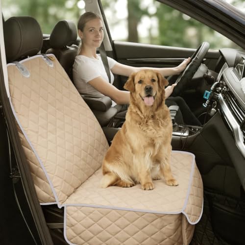 Bark Lover Car Seat Covers Front Seats,Car Seat Protector for Dogs,Scratch-Proof Dog Car Seat Cover,Universal Fit for Cars Trucks SUVs(Warm Beige,2 Pack)