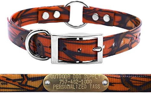 Waterproof D & Center Ring Dog Collar w Custom Name Tag 3/4x15, Orange Camo