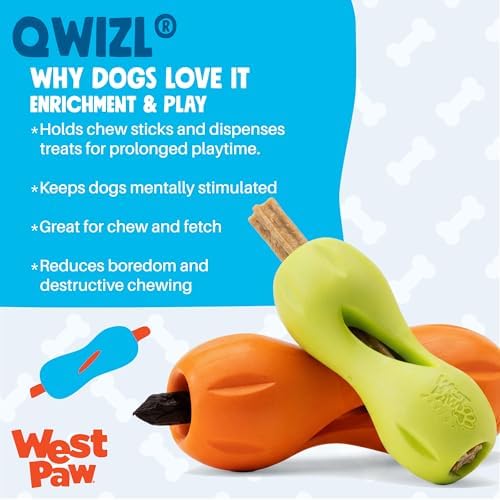 WEST PAW Qwizl Durable Zogoflex Dog Puzzle Toy for Mental Stimulation, and Enrichment - Treat Dispensing for Bully Sticks and Dental Sticks - Dishwasher Safe - Made in USA - Large - Tangerine
