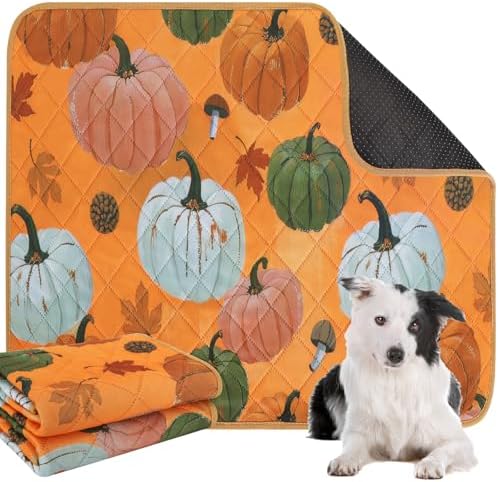 IEUUMLER Washable Pee Pads for Dogs, 2 Pack Pumpkin Pattern Reusable Waterproof Puppy Potty Pads, Non-Slip Absorbent Pet Training Pads for Playpen Crate Bed EU016 Orange Pumpkin, 48x36