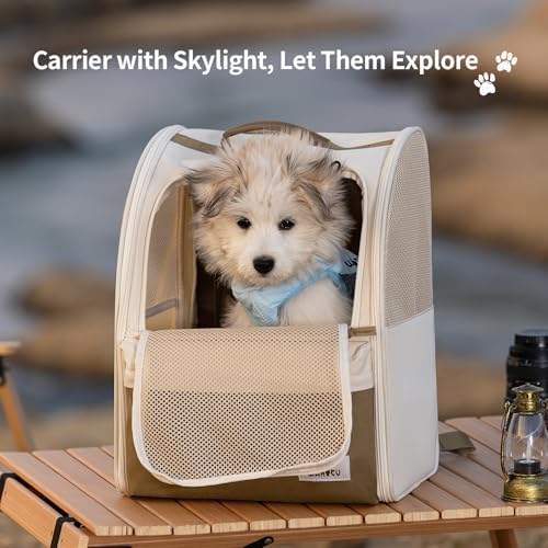 wakytu Cat Carrier Backpack,Pet Backpack Carrier for Small Cats Dogs,Beige