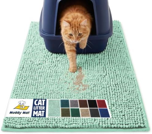 Muddy Mat® | Cat Litter Mat 24"x36", Litter Trapping Mat, Super Absorbent Scatter Control, Soft on Paws, Slip Resistant Washable Kitty Litter Mat, Traps Litter, Protects Floors, Seafoam Green