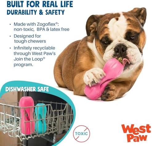 WEST PAW Qwizl Durable Zogoflex Dog Puzzle Toy for Mental Stimulation, and Enrichment - Treat Dispensing for Bully Sticks and Dental Sticks - Dishwasher Safe - Made in USA - Small - Geranium