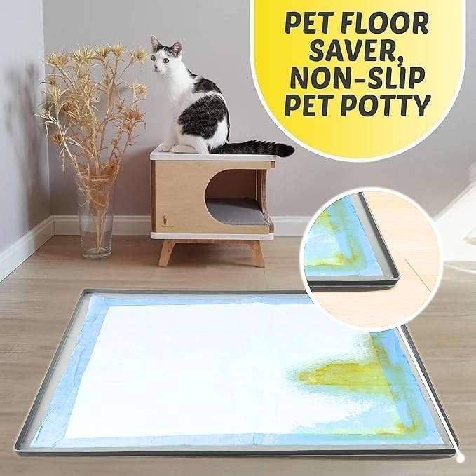 TidyFriend Dog Pee Pad Holder Tray Fits for 36” x 36” Wee Wee Pee Pads - Stable Grip, Quick-Wipe Silicone Surface Dog Potty Tray Holder for Indoor Flooring Protection (Light Grey)