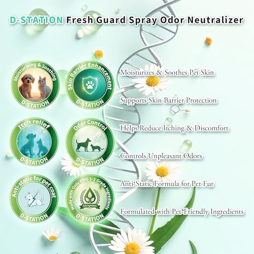 D-STATION PDRN Fresh Guard Spray Odor Neutralizer - Anti-Static, Deodorizing, Enhances Hydration, Itch Relief, Skin and Coat Nourishment, Low-Irritation, Suitable for Dogs and Cats. 6.76 Oz