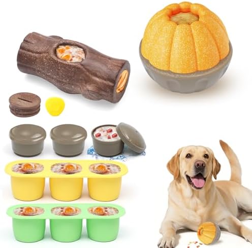 Durable Dog Puzzle Toy for Medium/Large Dogs – Interactive Chew Toy with Frozen Treat Molds & Peanut Butter Grooves, Treat Dispensing Enrichment Toy – Interactive Chew Toy to Keep Dogs Busy