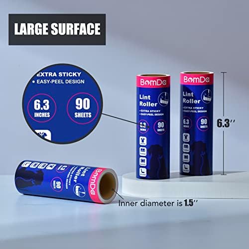 Extra Sticky Large Surface Lint Roller, 6.3''Wide Roller for Pet Hair